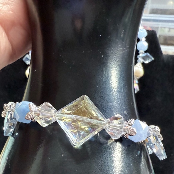 Aquamarine Crystal & Pearl Parure “Ice Queen” - Picture 4 of 8